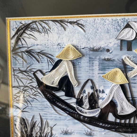 Vietnamese Quilling Art Wall Decor Village River Scene Framed - Picture 4 of 10